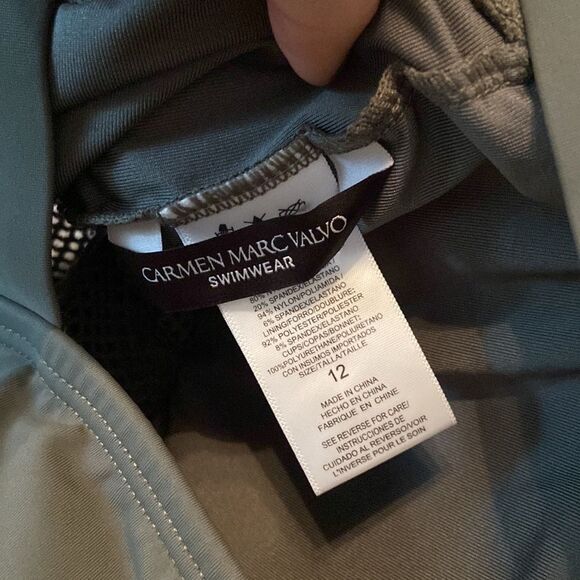 Carmen Marc Valvo army green One Piece women's mesh cutout‎ swimsuit Size 12 - Picture 2 of 3